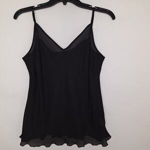 Y2K Elementz Black Sheer Tank Top Women's L Whimsigoth 90s Grunge V-neck Mesh